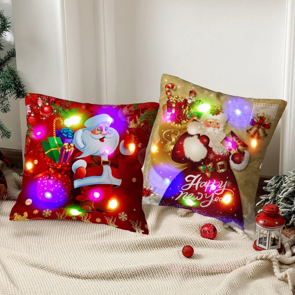 LED Light Santa Claus Cushion Cover Merry Christmas Decoration Throw Pillow Home Square Pillowcase Sofa Cushion New Year Pillow - PratSN