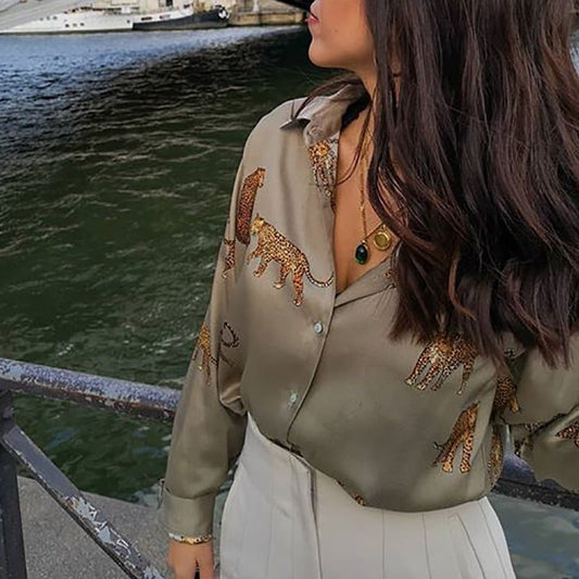 Leopard Animal Print Long - sleeved Shirt Top - PratSN