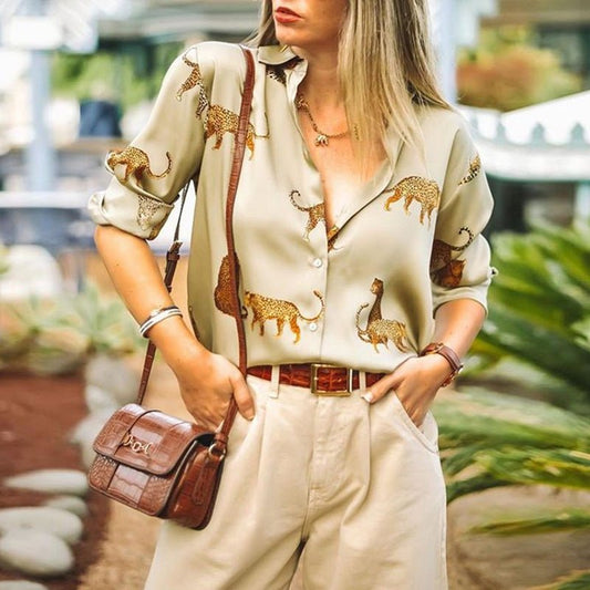 Leopard Animal Print Long - sleeved Shirt Top - PratSN