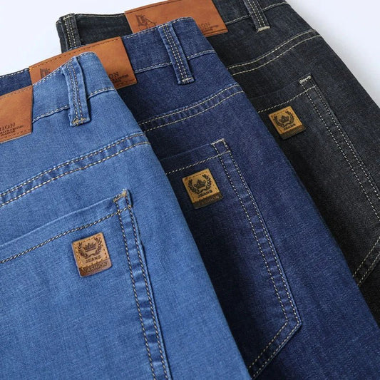 Light Blue Classic Business Casual Cotton Pants Fashion Breathable Denim Elastic Trousers Brand Men's Clothing Straight Jeans - PratSN