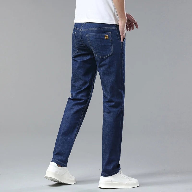 Light Blue Classic Business Casual Cotton Pants Fashion Breathable Denim Elastic Trousers Brand Men's Clothing Straight Jeans - PratSN