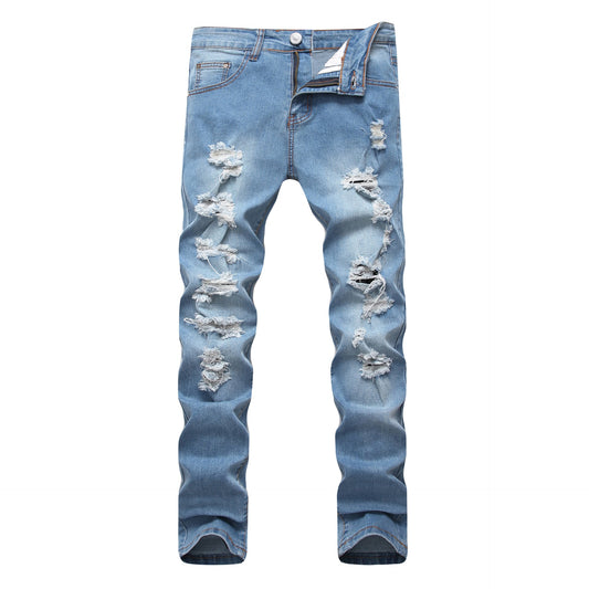 Light Blue Men's Ripped Stretch Jeans - PratSN