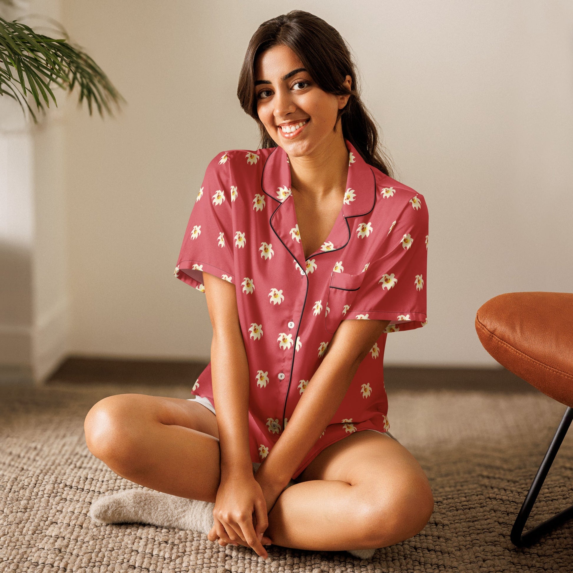 Lily flowers on mandy filling - all - over print women’s short sleeve pajama top - PratSN