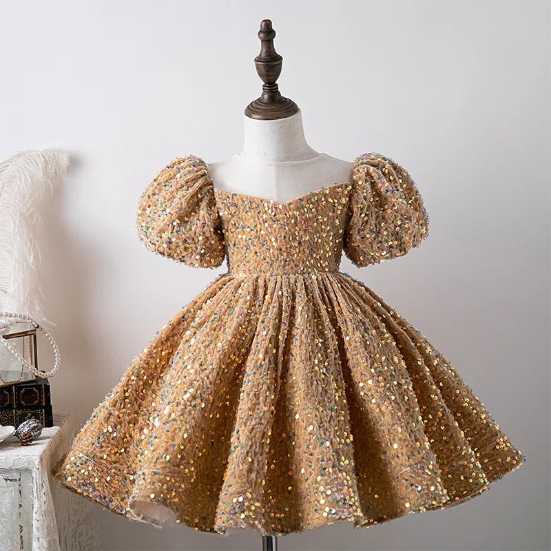 Little Girls First Birthday Ball Gown White Baptism Toddler Girls Sparkle Sequin Puffy Dress Elegant Evening Pageant Dresses - PratSN