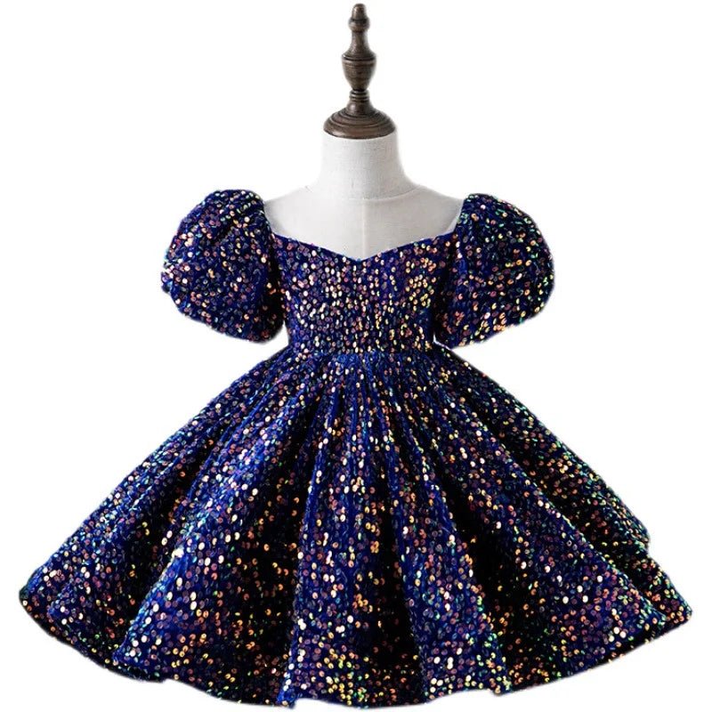 Little Girls First Birthday Ball Gown White Baptism Toddler Girls Sparkle Sequin Puffy Dress Elegant Evening Pageant Dresses - PratSN