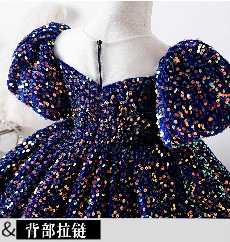 Little Girls First Birthday Ball Gown White Baptism Toddler Girls Sparkle Sequin Puffy Dress Elegant Evening Pageant Dresses - PratSN