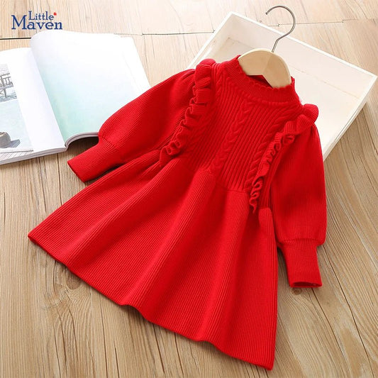 Little maven 2025 New Year Red Dress Girls Christmas Sweater Dresses Children's Clothing Spring Autumn Baby Girls Kids Clothes - PratSN