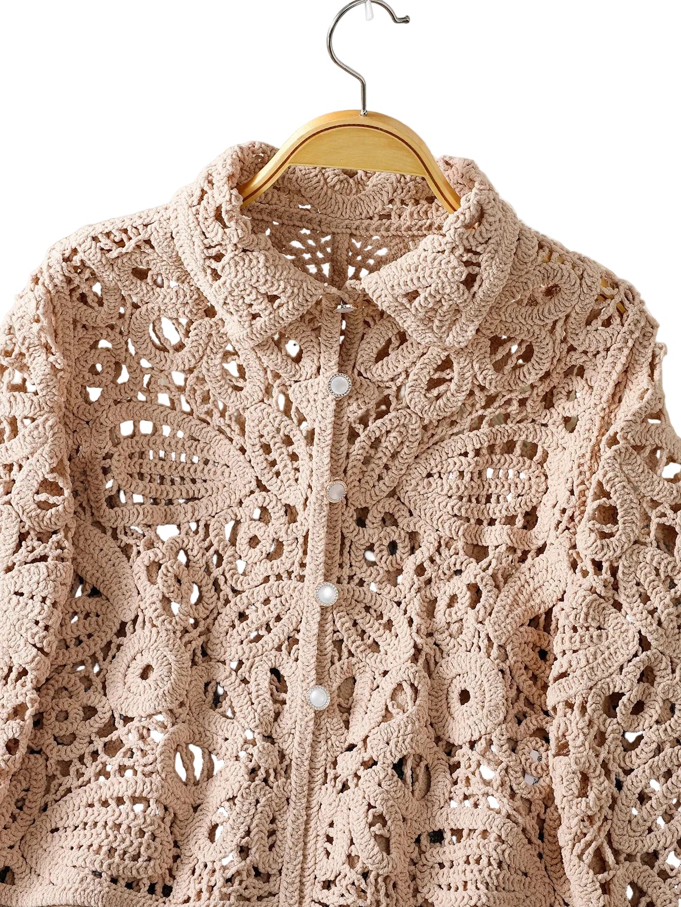 Long Sleeve Crochet Knitted Cardigan Open Front Knitwear for Women Comfortable Breathable Casual Style - PratSN