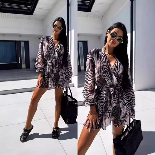 Long Sleeve Ink Printing Jumpsuit - PratSN