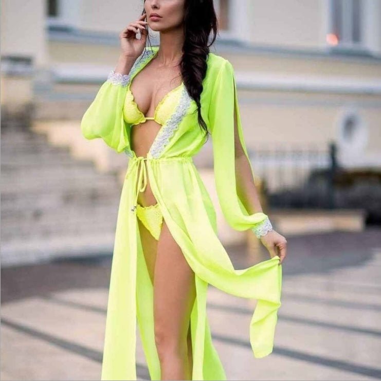 Long sleeve lace split perspective lace up blouse for women - PratSN