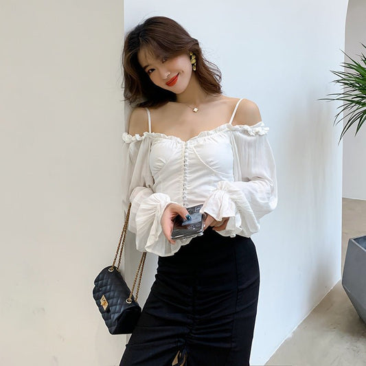 Long - Sleeved Short Shirt With Clavicle Cardio - PratSN