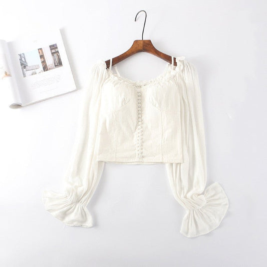 Long - Sleeved Short Shirt With Clavicle Cardio - PratSN