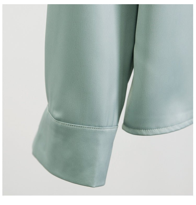 Long - Sleeved Solid Color Shirt With Neckline Tie - PratSN