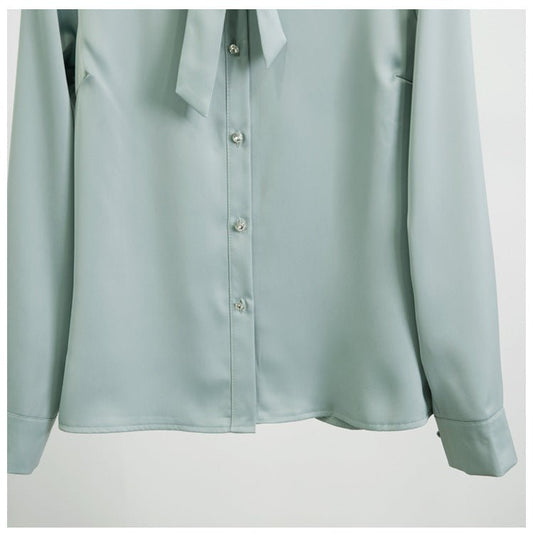 Long - Sleeved Solid Color Shirt With Neckline Tie - PratSN