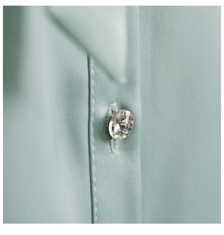 Long - Sleeved Solid Color Shirt With Neckline Tie - PratSN