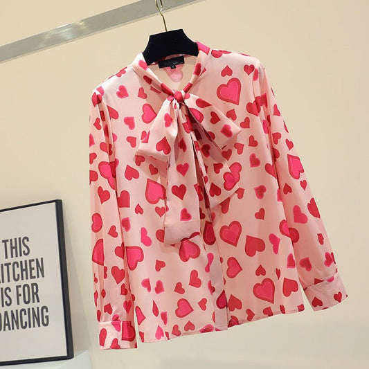 Loose Bow Tie Long Sleeve Shirt - PratSN