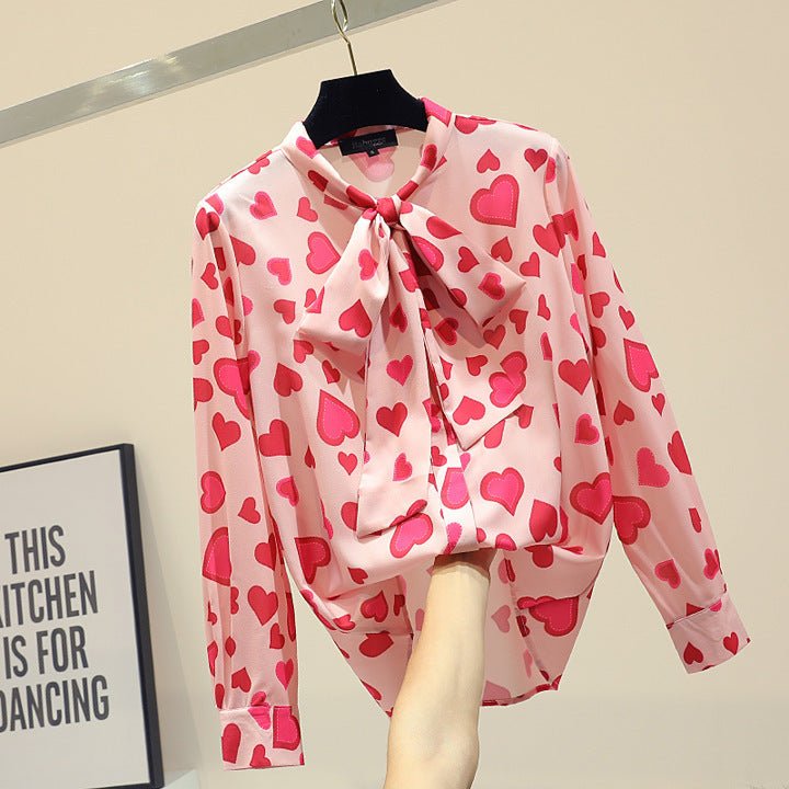 Loose Bow Tie Long Sleeve Shirt - PratSN