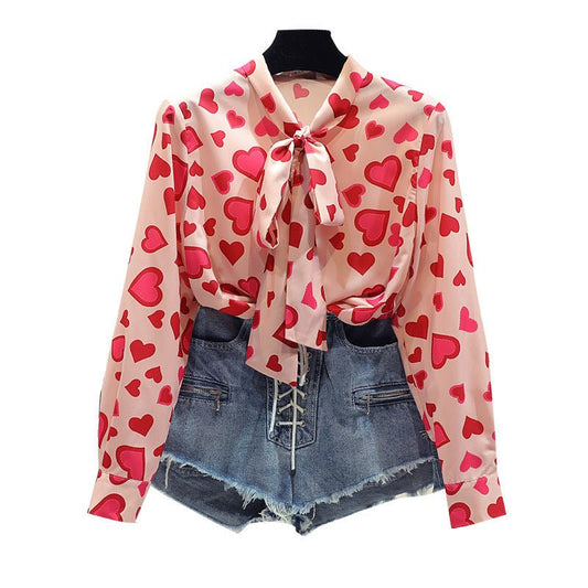Loose Bow Tie Long Sleeve Shirt - PratSN