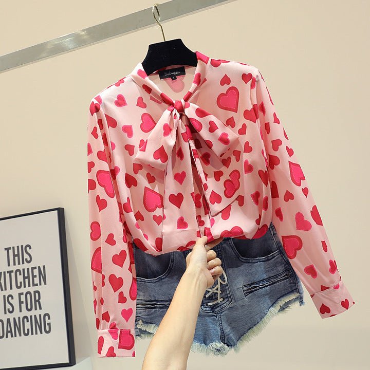 Loose Bow Tie Long Sleeve Shirt - PratSN