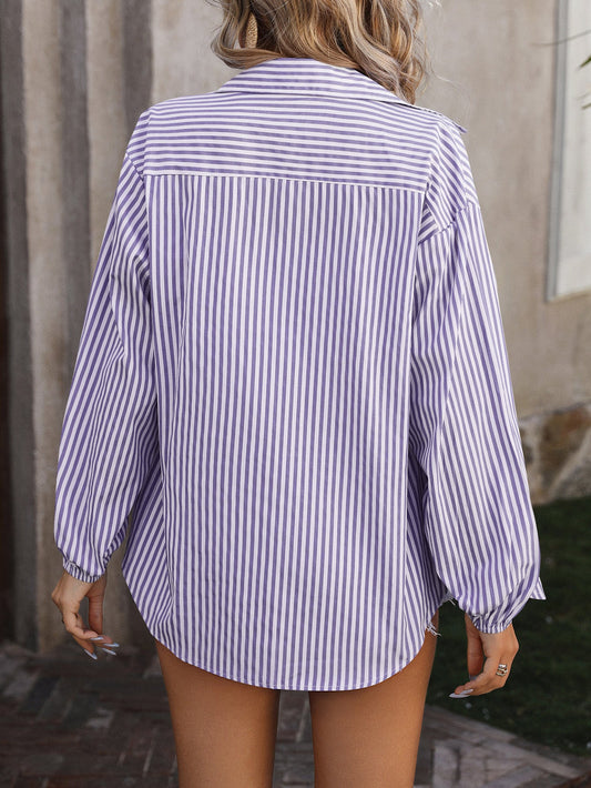 Loose Commute Leisure Long Sleeve Striped Shirt - PratSN