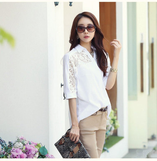 Loose Five - point Mid - sleeve Short - sleeved Shirt - PratSN