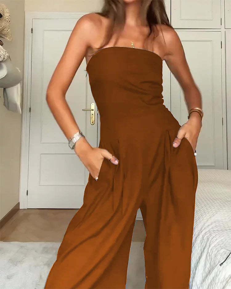 Loose Tube - top Jumpsuit Ins Fashion Backless Wide Leg Long Pants Overalls Women's Clothing - PratSN