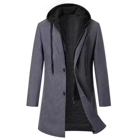 Luxury Business Casual Two - piece Illusion Padded Hooded Woolen Overcoat Autumn/winter High - end Men's Fleece Jacket - PratSN
