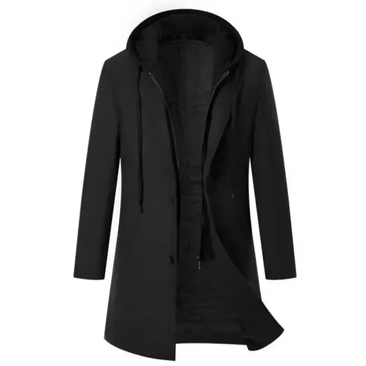 Luxury Business Casual Two - piece Illusion Padded Hooded Woolen Overcoat Autumn/winter High - end Men's Fleece Jacket - PratSN