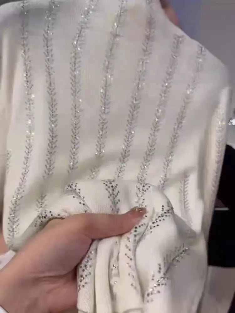 Luxury Sparkle Diamonds Hot Drilling Sweater Women Autumn Winter Turtleneck Off White Knitwear Top Knitted Bottoming Pullovers - PratSN