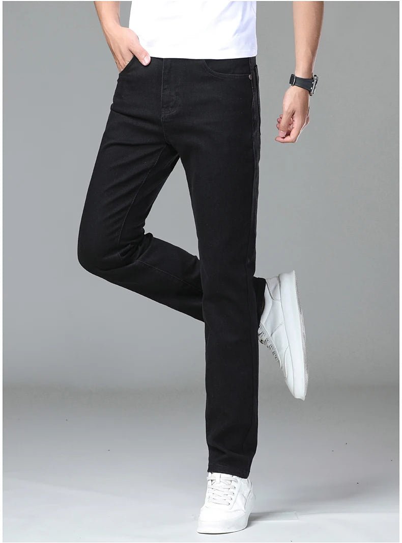 Male Luxury Classic Work Trousers Brand Clothing Casual Business Jeans Men's Straight Elastic Breathable Washed Denim Pants - PratSN