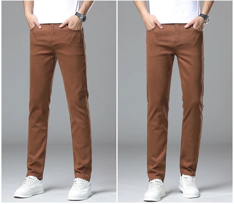 Male Luxury Classic Work Trousers Brand Clothing Casual Business Jeans Men's Straight Elastic Breathable Washed Denim Pants - PratSN