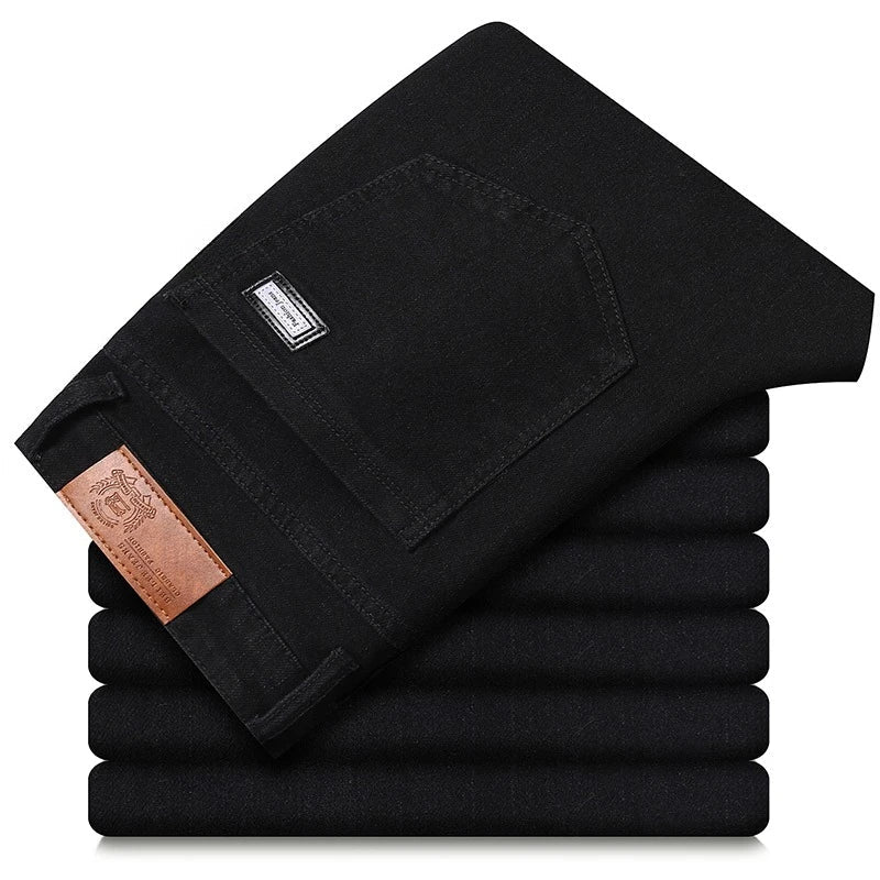 Male Luxury Classic Work Trousers Brand Clothing Casual Business Jeans Men's Straight Elastic Breathable Washed Denim Pants - PratSN