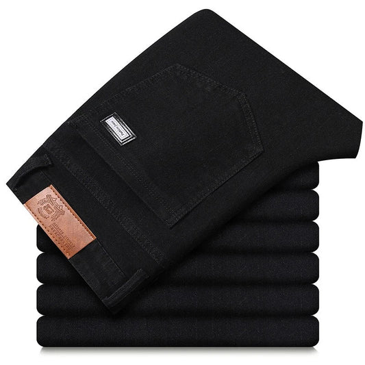 Male Luxury Classic Work Trousers Brand Clothing Casual Business Jeans Men's Straight Elastic Breathable Washed Denim Pants - PratSN