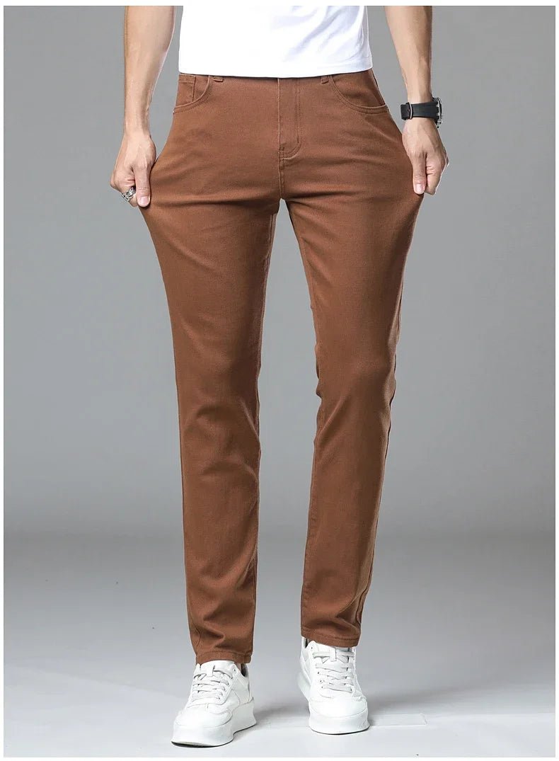Male Luxury Classic Work Trousers Brand Clothing Casual Business Jeans Men's Straight Elastic Breathable Washed Denim Pants - PratSN