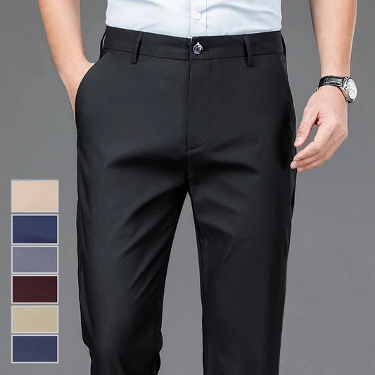Male Pants Stretch Solid Black Smart Casual Men's Trousers Office Quick Dry Suit Pants New Spring Autumn Korean Straight Pants - PratSN