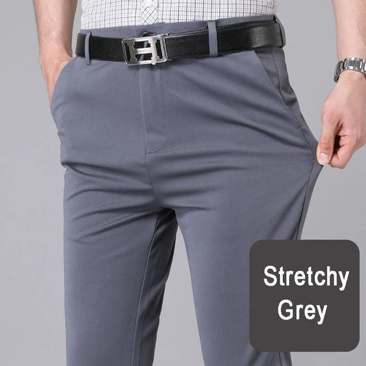 Male Smart Casual Pants Stretchy Sports Men's Fast Dry Trousers Spring Autumn Full Length Straight Office Black Navy Work Pants - PratSN
