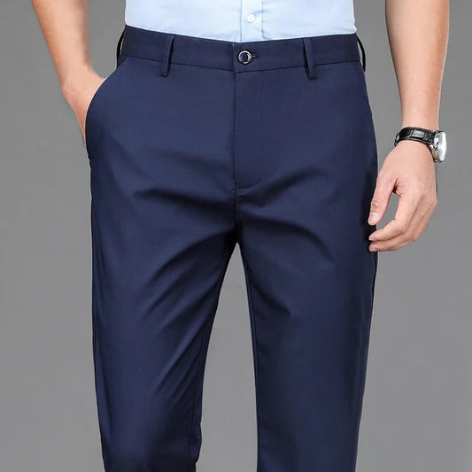 Male Smart Casual Pants Stretchy Sports Men's Fast Dry Trousers Spring Autumn Full Length Straight Office Black Navy Work Pants - PratSN