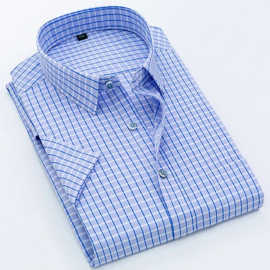 Man High Quality Men's clothing Casual Shirts Leisure Design Plaid Men's Social Shirts Short Sleeve Men's Dress Shirt for men - PratSN
