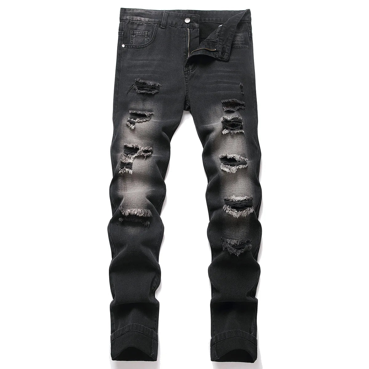 Manufactory Custom Style or Logo ODM Men's Ripped Slim Fit Hole Straight Denim Trousers Fashion Distressed Casual Skinny Pants - PratSN