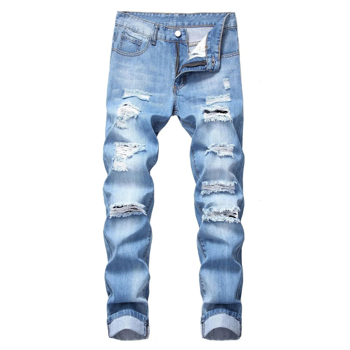 Manufactory Custom Style or Logo ODM Men's Ripped Slim Fit Hole Straight Denim Trousers Fashion Distressed Casual Skinny Pants - PratSN