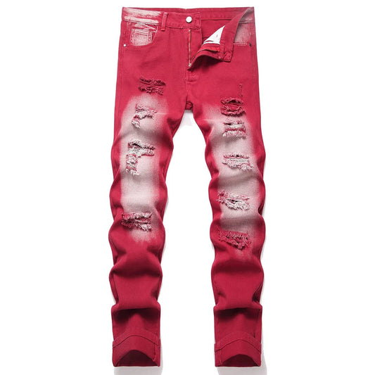 Manufactory Custom Style or Logo ODM Men's Ripped Slim Fit Hole Straight Denim Trousers Fashion Distressed Casual Skinny Pants - PratSN