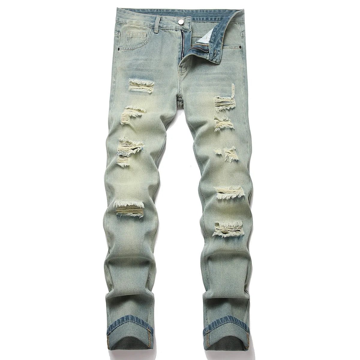 Manufactory Custom Style or Logo ODM Men's Ripped Slim Fit Hole Straight Denim Trousers Fashion Distressed Casual Skinny Pants - PratSN