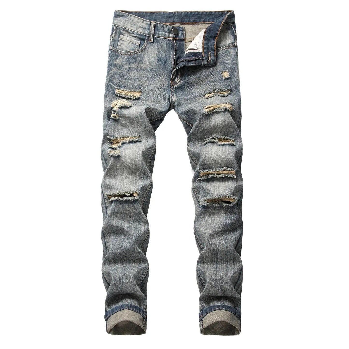 Manufactory Custom Style or Logo ODM Men's Ripped Slim Fit Hole Straight Denim Trousers Fashion Distressed Casual Skinny Pants - PratSN