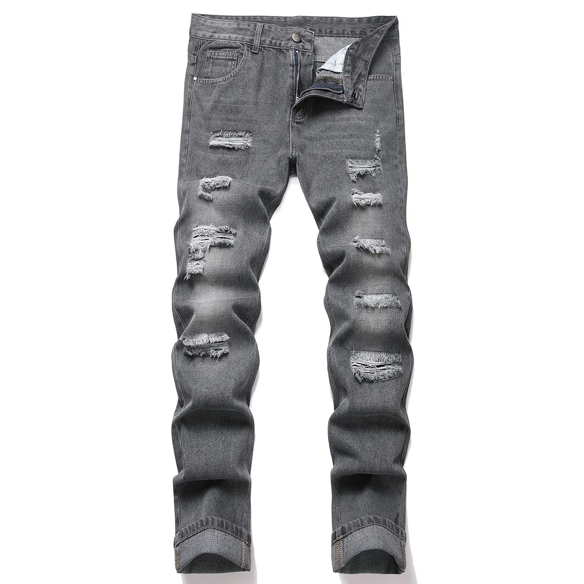 Manufactory Custom Style or Logo ODM Men's Ripped Slim Fit Hole Straight Denim Trousers Fashion Distressed Casual Skinny Pants - PratSN