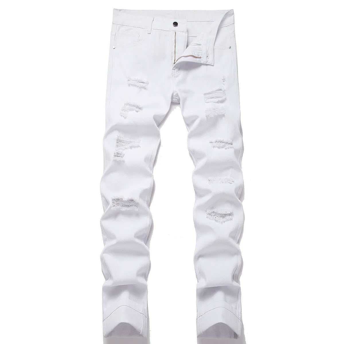Manufactory Custom Style or Logo ODM Men's Ripped Slim Fit Hole Straight Denim Trousers Fashion Distressed Casual Skinny Pants - PratSN