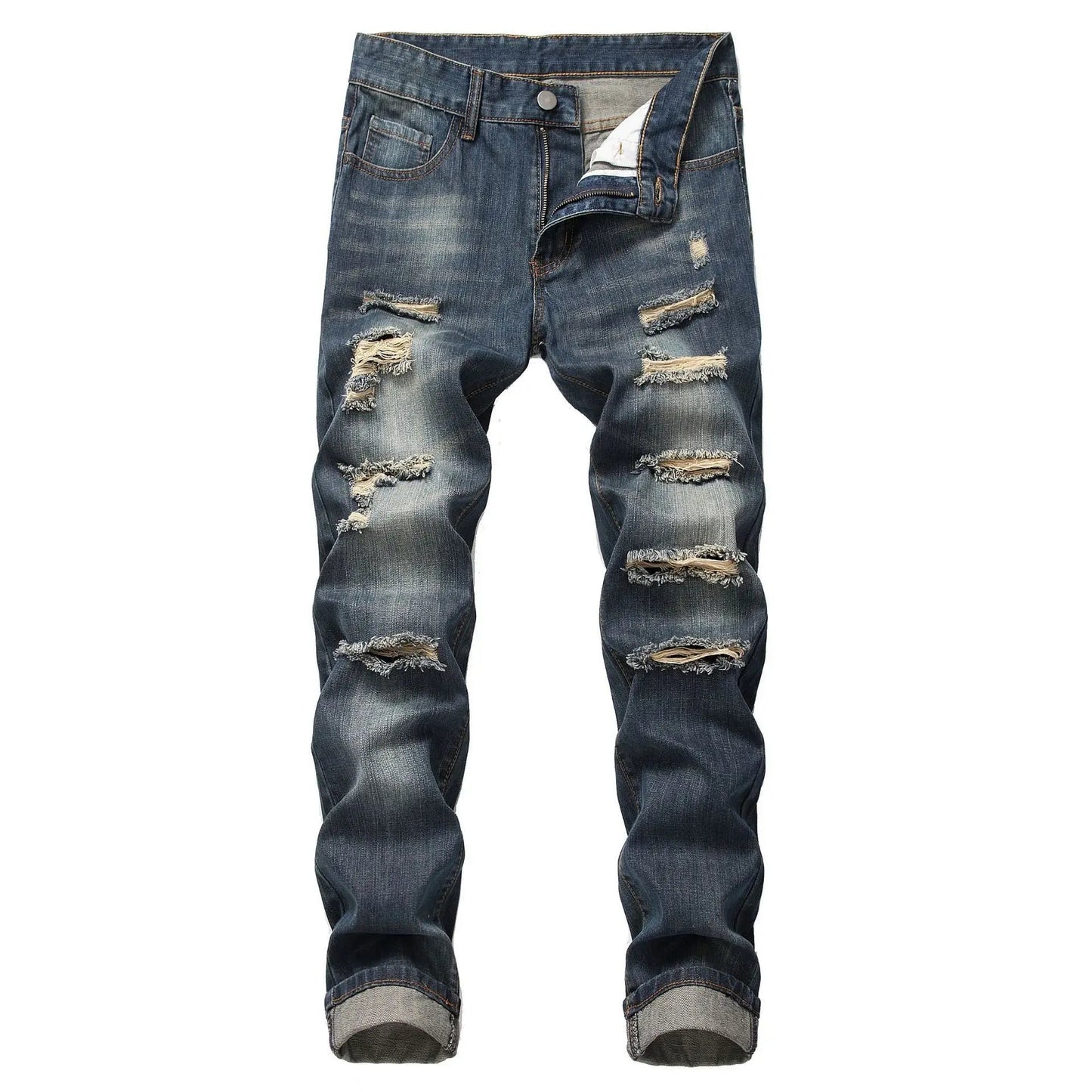 Manufactory Custom Style or Logo ODM Men's Ripped Slim Fit Hole Straight Denim Trousers Fashion Distressed Casual Skinny Pants - PratSN