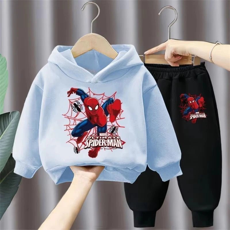 Marvel Spring Autumn Children's Clothing Sets Spiderman Boys Sweatshirt+Sweatpant 2pcs Kids Hooded Sport Pullover Set Tracksuit - PratSN
