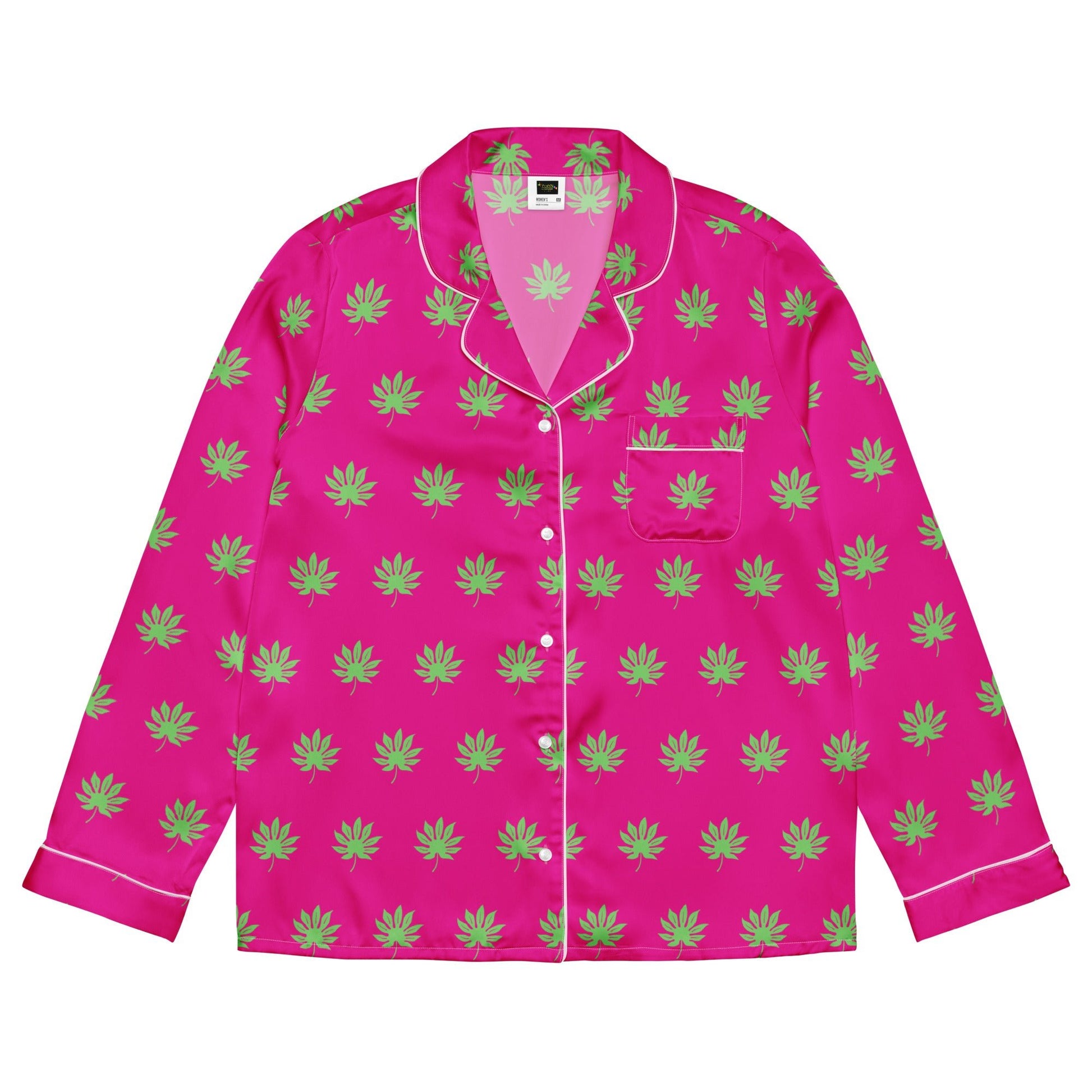 Medium voilet red leaf pattern sleep wear - women’s long sleeve pajama top - PratSN
