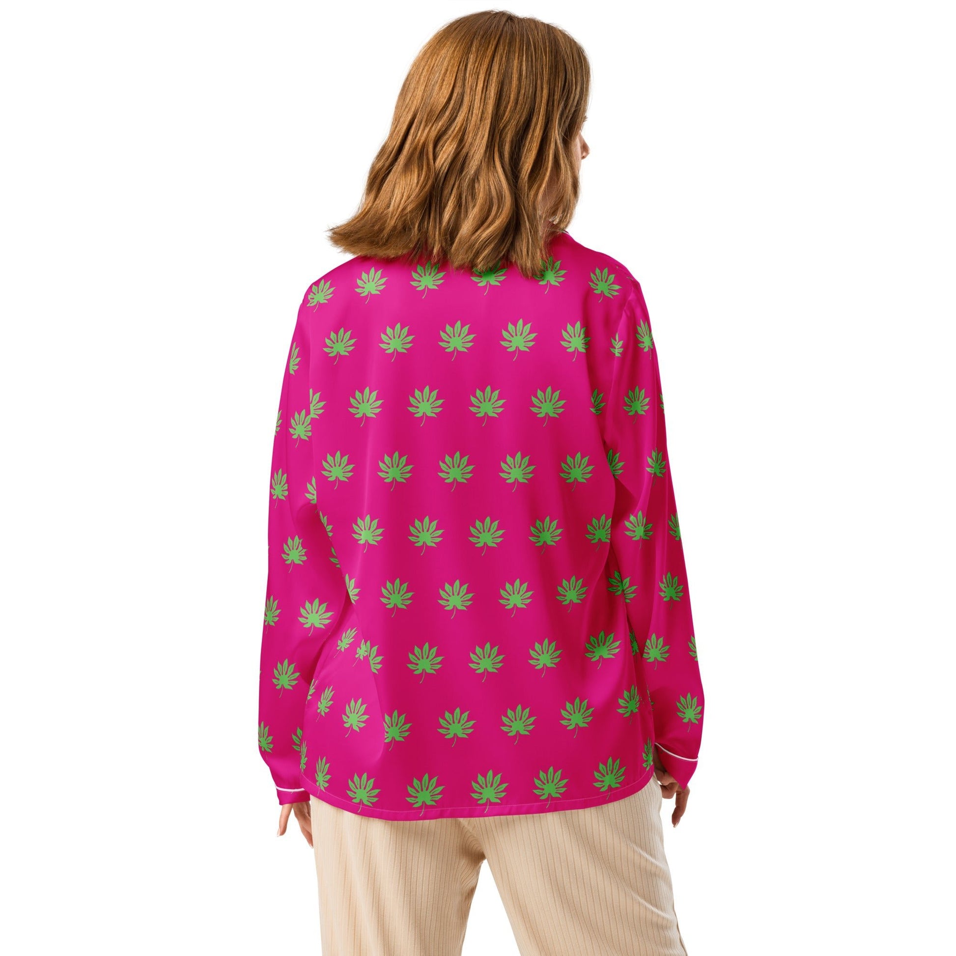 Medium voilet red leaf pattern sleep wear - women’s long sleeve pajama top - PratSN