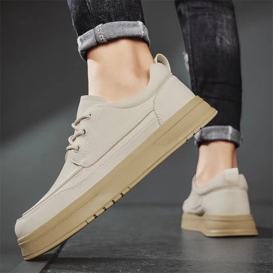 Men Casual Shoes High - Grade Leather Work Shoes Lace - up Flats Sneakers Platform British Business Party Dress Shoes For Male 39 - 44 - PratSN